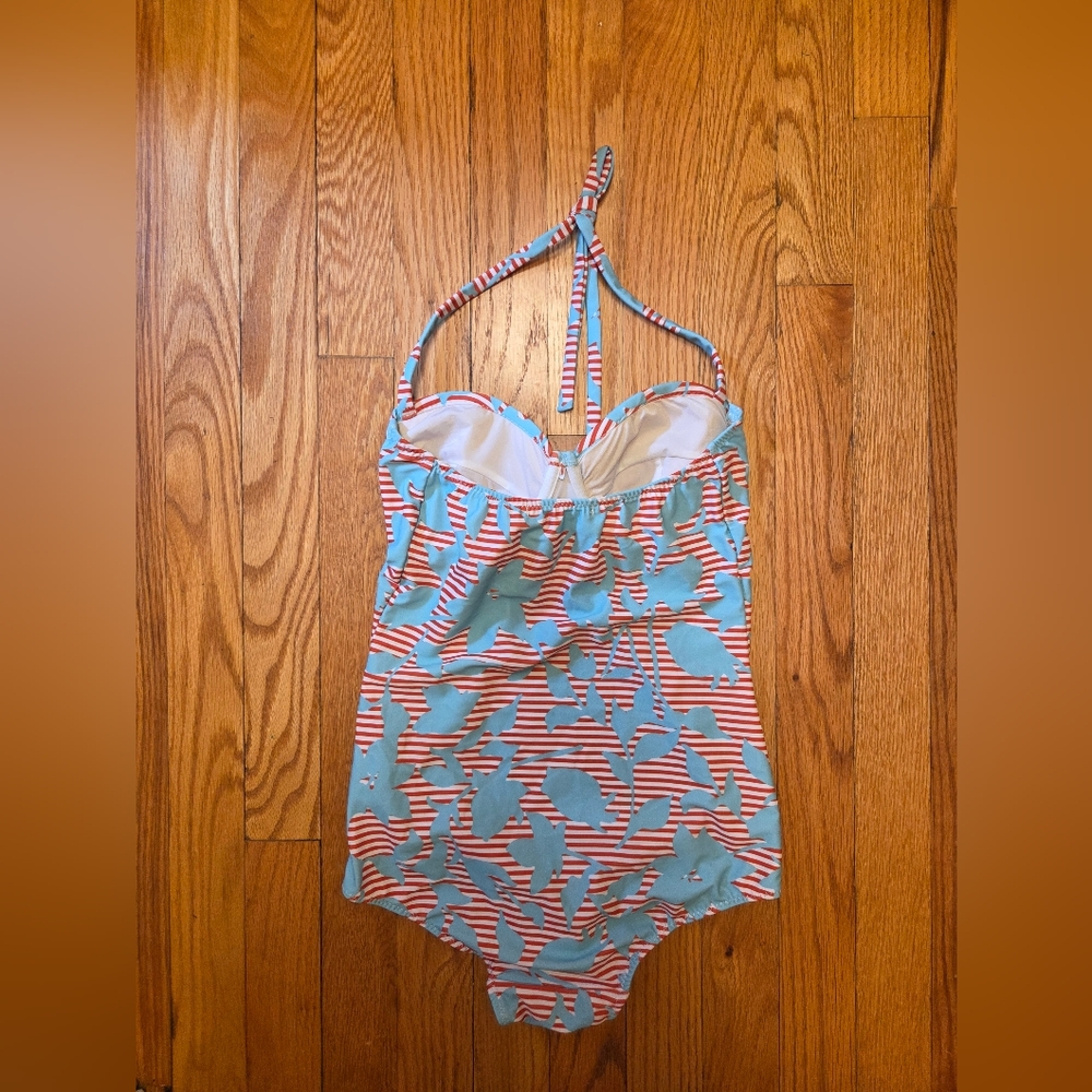 Oscar de la Renta Red and Blue Patterned Swimwear - Picture 2 of 7